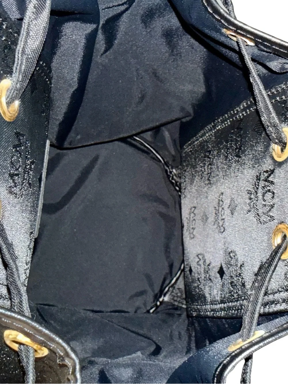 MCM BLACK NYLON MONOGRAM BACKPACK